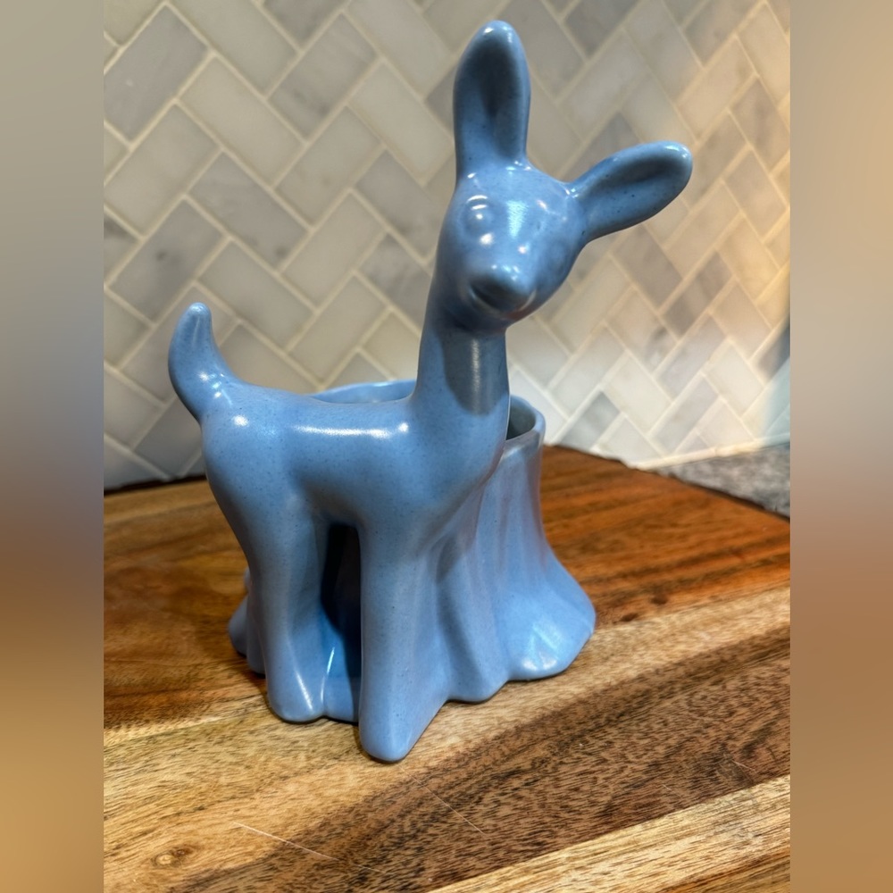 Vintage Shawnee pottery deer planter blue